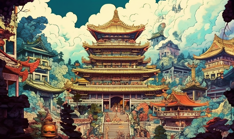 国潮古代楼阁古都古风插画,插画/手绘图,插画/手绘图库,插画/手绘图下载,插画/手绘